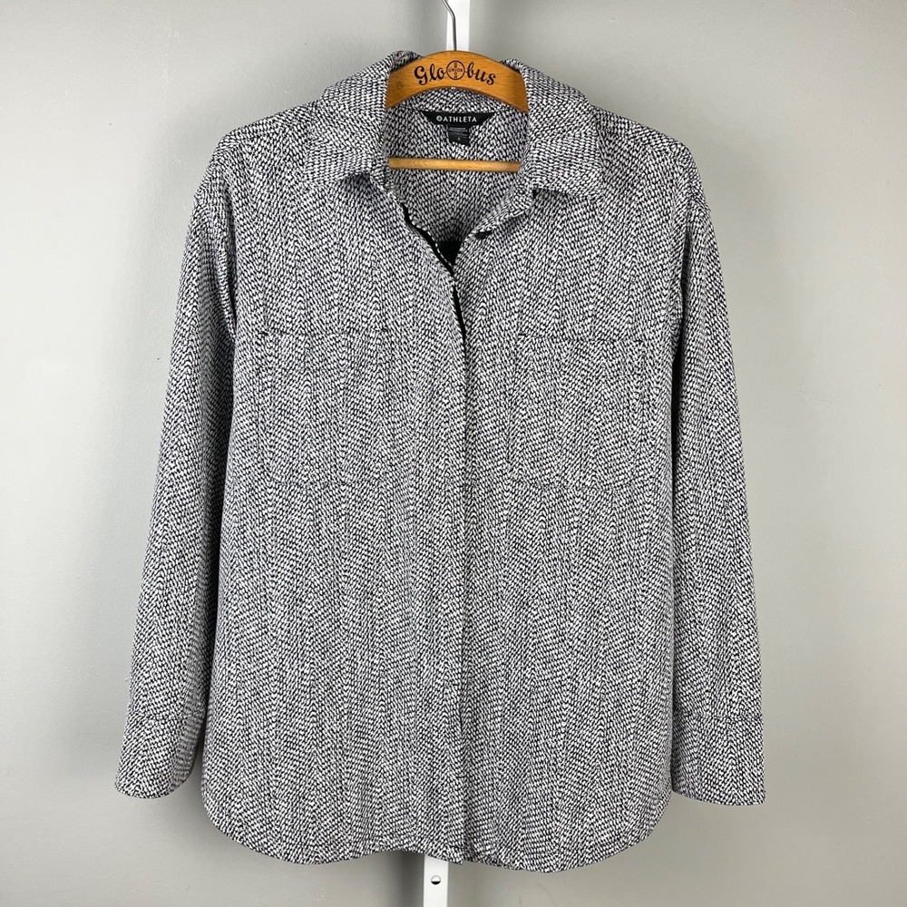 Athleta Textured Shirt Jacket Womens S Black White Button Up Long Sleeve - Picture 2 of 8